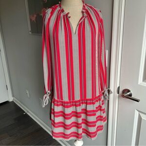 LOFT Striped Tunic Dress SP Bow Sleeves Drop Waist Coastal Preppy Chic